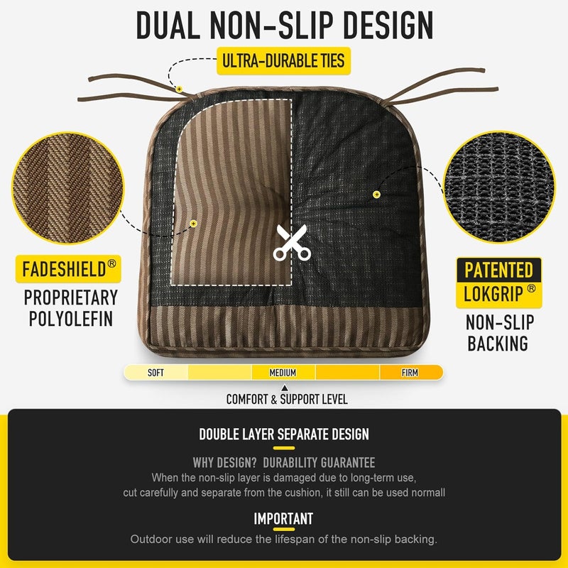 SUNROX Memory Foam Non Slip Rocking Chair Cushion, FadeShield Water Resistant Thicken Durable Tufted Pads, Set of Seat & Back Cushion with Ties for Indoor/Outdoor Rocker, 2 Piece, Cocoa Stripe - Image 5